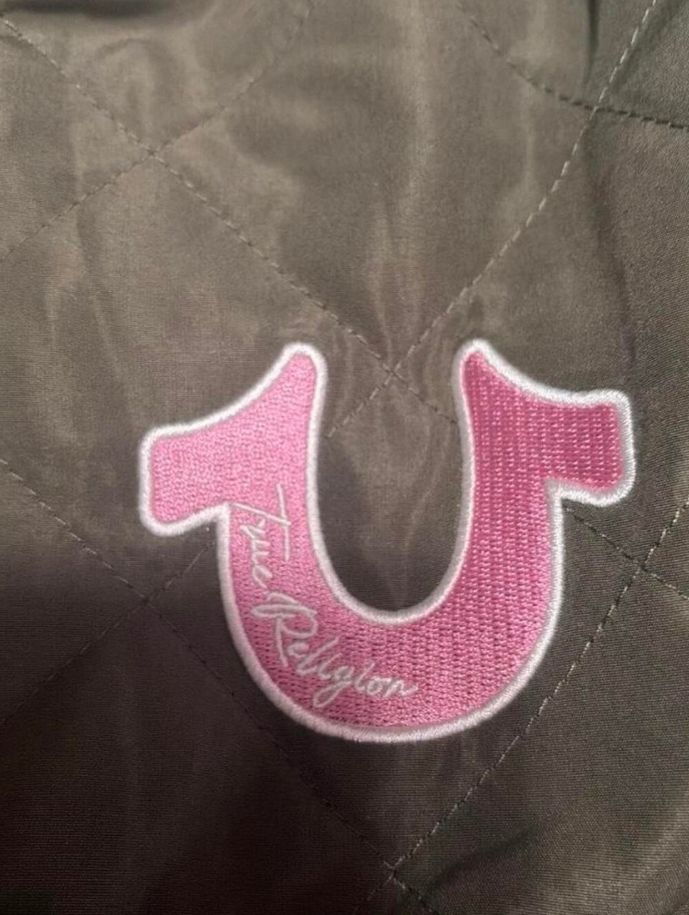 True Religion Women Quilted Jacket with Pink Logo Patch